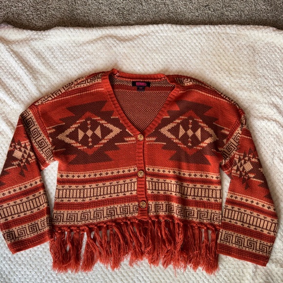 AZTEC FRINGE STEER SKULL CARDIGAN SWEATER - Picture 3 of 5